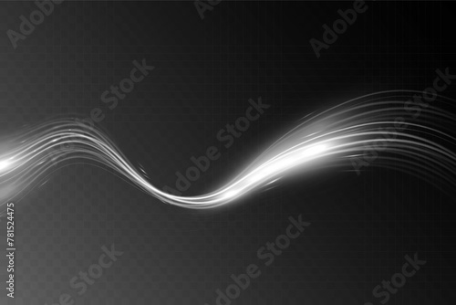 White blur trail wave, circle silver line of light speed.Vector illustration.
