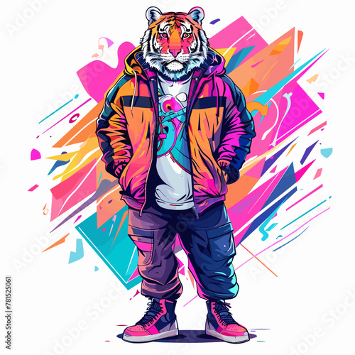 vector abstract background tiger in sneakers on a white background .Generative AI