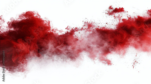 Red Fog Or Smoke Color Isolated Transparent Special Effect. Abstract Red Dust Explosion On White Background.