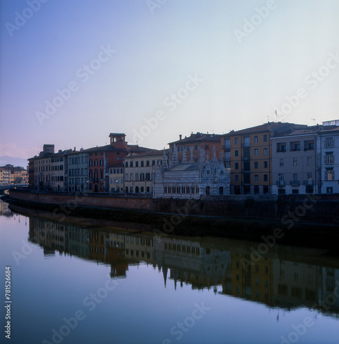 View of the Santa Maria della Spina Church in Pisa, shot with analogue film