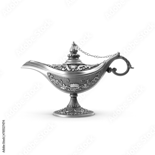 Antique Silver Magic Lamp 3D Model PNG - A Timeless Artifact Rendered with Exquisite Detail