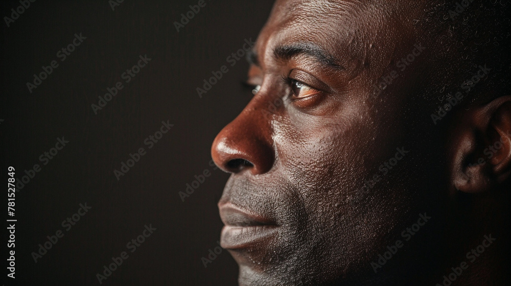 Side Portrait Of African American Man Staring Side Portrait Of African American Man Staring