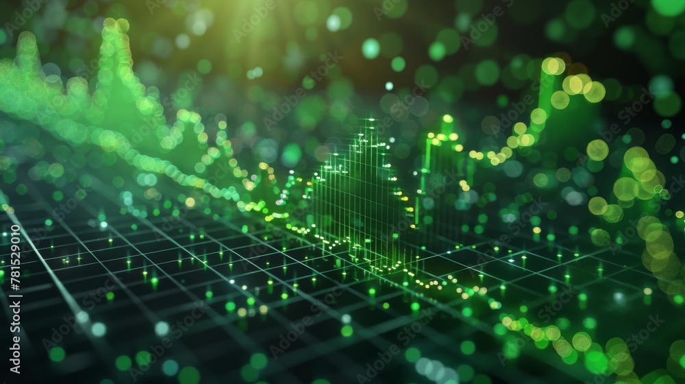 Market analysis graph, eye level, prominent green arrow, rising figures, symbolizing stock price surge Market analysis graph, eye level, prominent green arrow, rising figures, symbolizing stock price surge