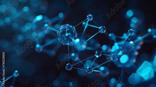 Molecular structure theme, neon circle, precisionist cyan and emerald lines on dark, vibrant polygonal shapes photo