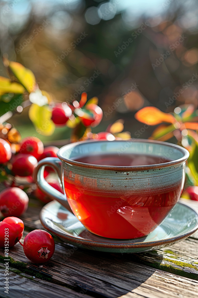 cups of rosehip tea on the background of nature cups of rosehip tea on the background of nature