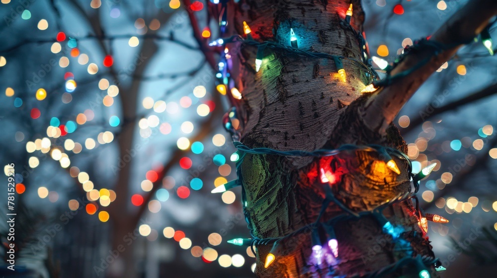Naklejka premium A tree illuminated with numerous lights