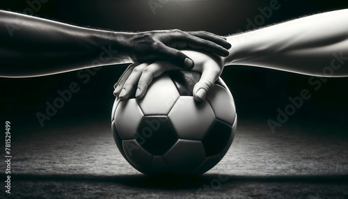 United Hands of Diverse Races Over a Soccer Ball, Symbolizing Unity in Sport