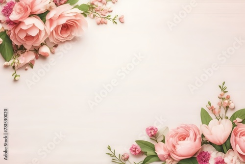 Lovely background with flowers, Valentine's Day, Easter, Birthday, Happy Women's Day, Mother's Day. Flat lay, top view, copy space for text