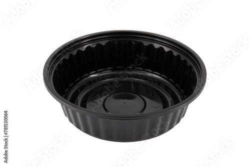 A black rounded food tray With Clear Plastic Cover isolated on white background