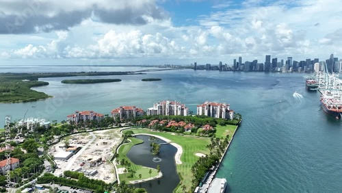 Miami Beach fisher island with downtown view DRONE 4K VIDEO  photo