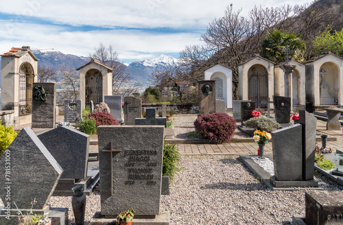 View of the Sant Abbondio cemetery, Ranzo, Gambarogno in the canton of Ticino, Switzerland