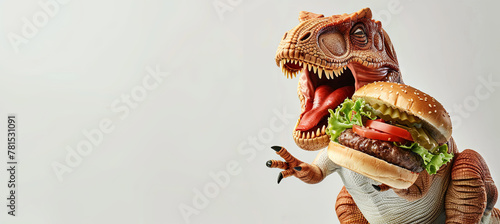 Dinosaur eating burger