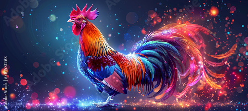 Rooster on the neon background