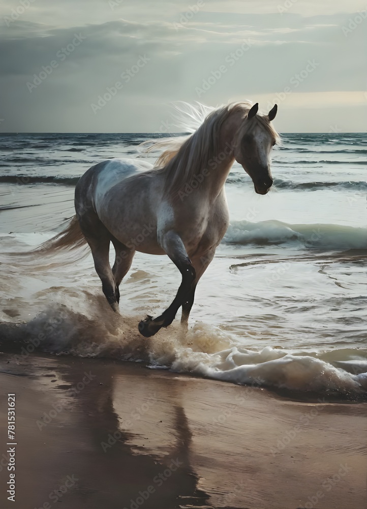 Great photo of an Arabian horse on the beach Great photo of an Arabian horse on the beach
