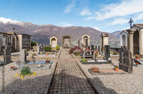 View of the Sant Abbondio cemetery, Ranzo, Gambarogno in the canton of Ticino, Switzerland