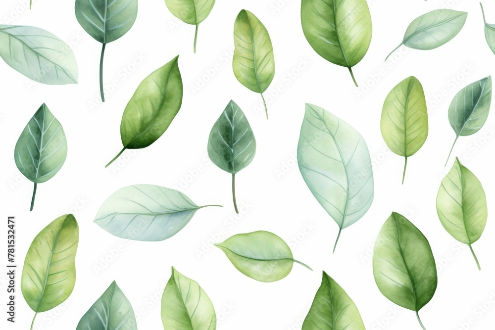 Seamless Pattern of Watercolor Leaves - obrazy, fototapety, plakaty 