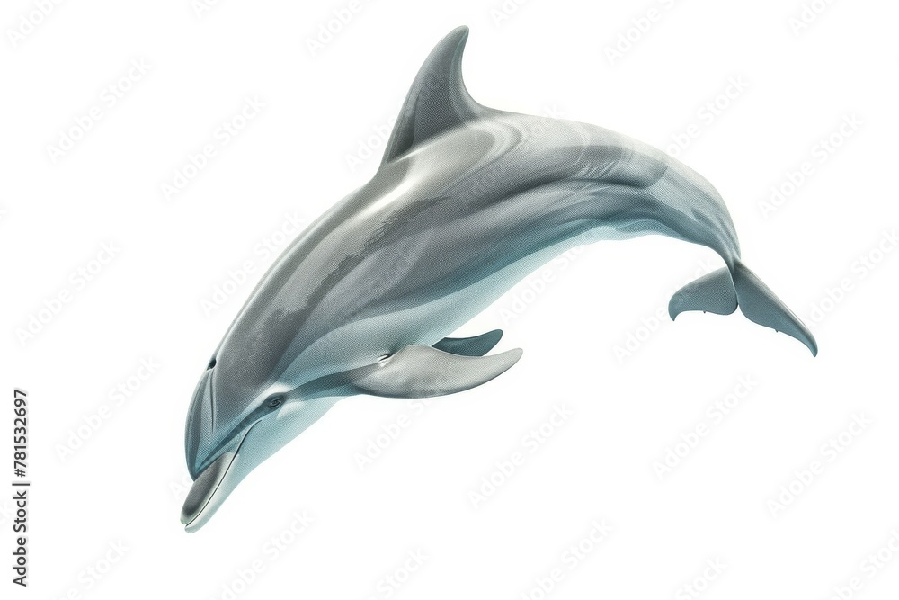 Fototapeta premium Smooth 3D rendering of a dolphin with a gradient blue background, depicting movement and dynamism