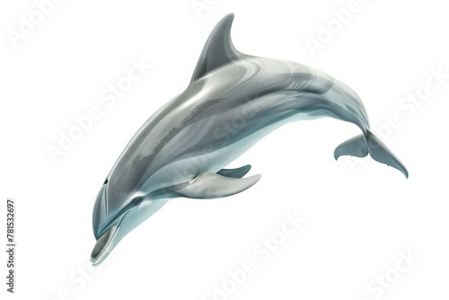 Smooth 3D rendering of a dolphin with a gradient blue background, depicting movement and dynamism