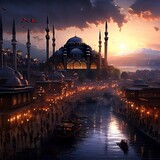 In the bustling metropolis of Istanbul, Turkey, the skyline is adorned with the elegant domes and slender minarets of its many mosques, each a testament to the city's rich history and cultural heritag