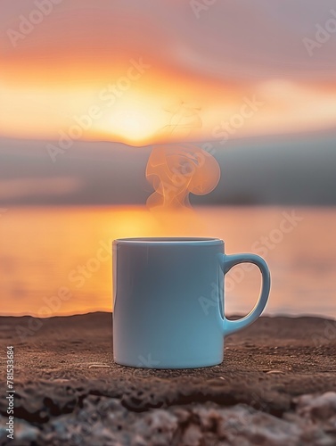 cup of coffee on sunset background