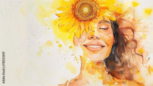 Sophisticated watercolor artwork with a concealed face amid sunflower illustrations, imparting an abstract aesthetic