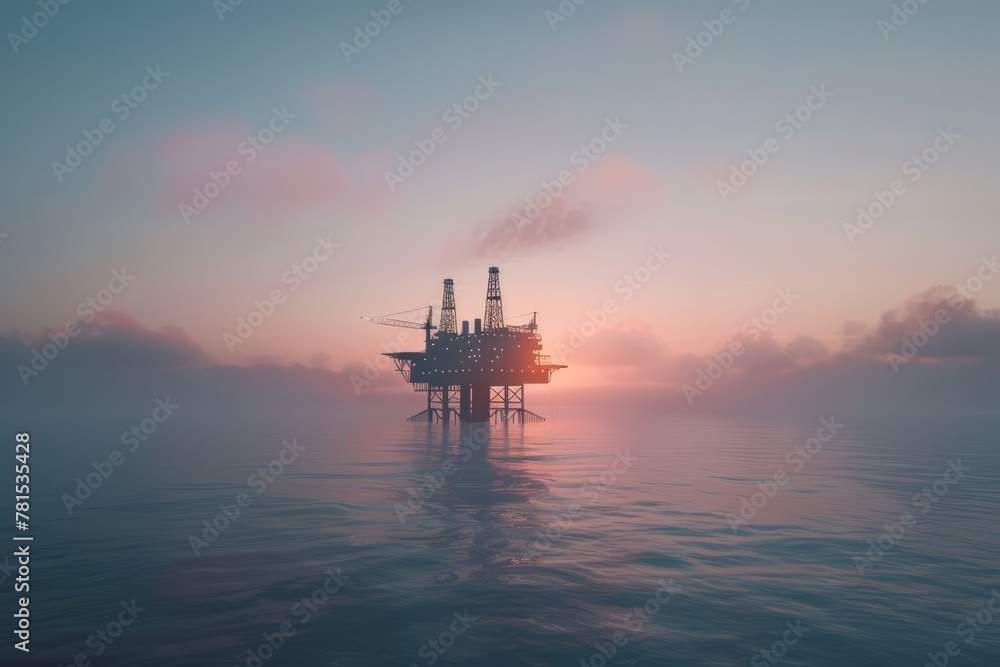 Offshore platform, oil and gas production in ocean or sea, gas and oil production industry, offshore drilling rig