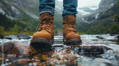Sturdy Hiking Boots for Traversing Rugged Outdoor Landscapes © Sittichok