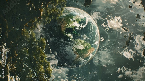 Serene Earth against a trash orbit