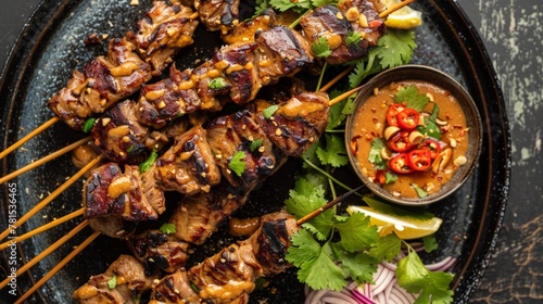 Skewered meat with side sauce