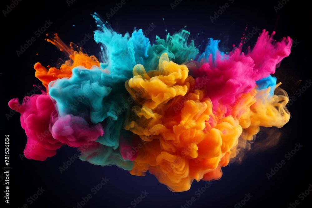 Fototapeta premium Exploding colour powder in rainbow colours on a black background. High quality photo
