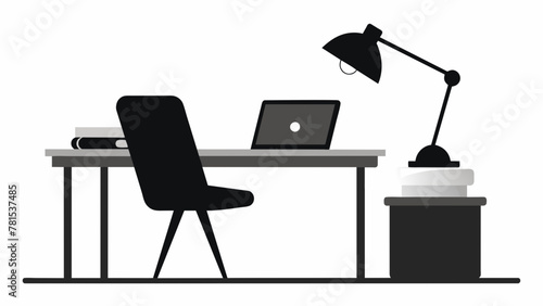 office Desk with laptop and lamp and chair silhouette black photo