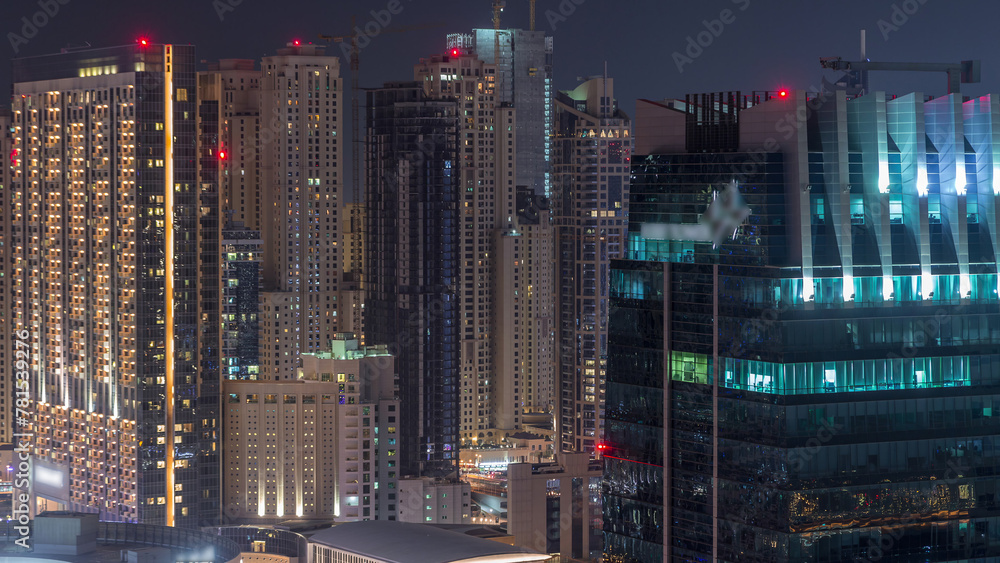 © HyperlapsePro - Rooftop view on amazing Dubai marina and JLT skyscrapers aerial timelapse, Dubai, United Arab Emirates