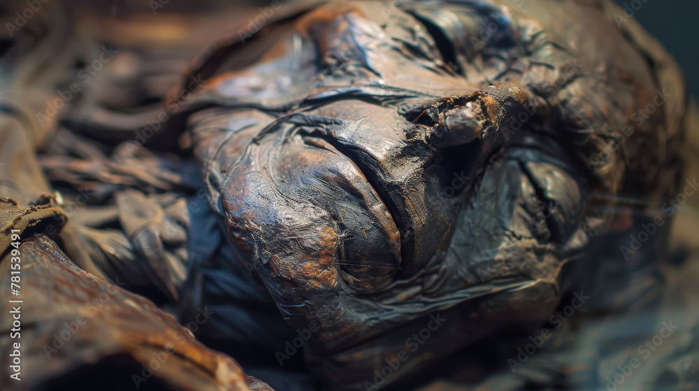 Ancient Echoes: Macro View of Preserved Bog Body. Generative AI