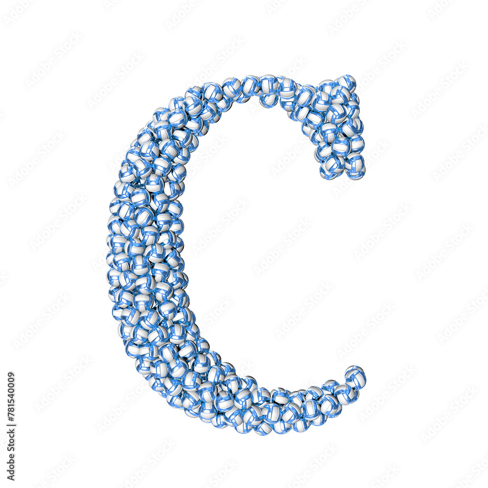 Symbol made of blue volleyballs. letter c Symbol made of blue volleyballs. letter c