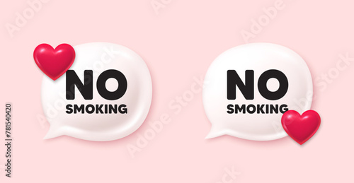 No smoking tag. Chat speech bubble 3d icons. Stop smoke sign. Smoking ban symbol. No smoking chat offer. Love speech bubble banners set. Text box balloon. Vector