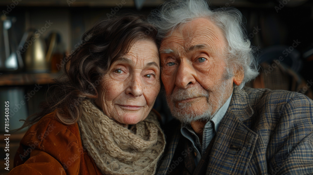 A loving, handsome senior couple on a black background. A loving, handsome senior couple on a black background.