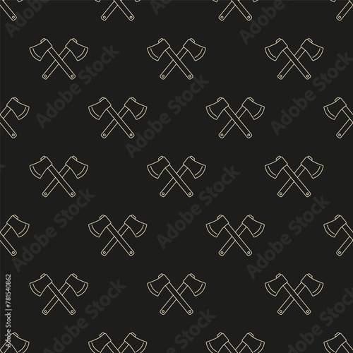 Small white contour linear crossed axes isolated on a black background. Monochrome seamless pattern. Vector simple flat graphic illustration. Texture.