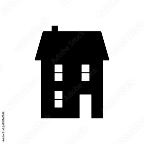 Two-story house icon. Black silhouette. Front side view. Vector simple flat graphic illustration. Isolated object on a white background. Isolate.