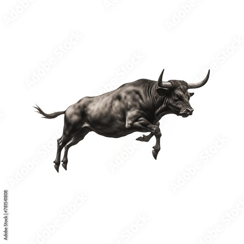 A bull is leaping through the air