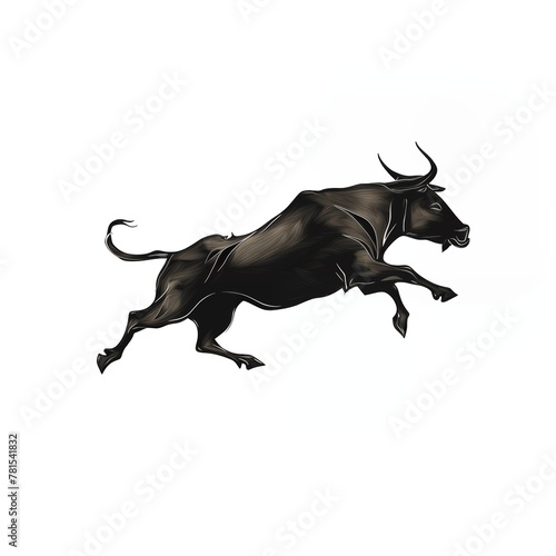 A black bull is leaping through the air