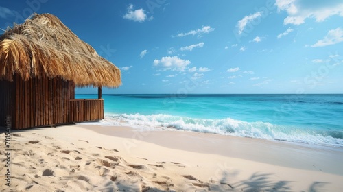 Bench Under Straw Roof by the Beach