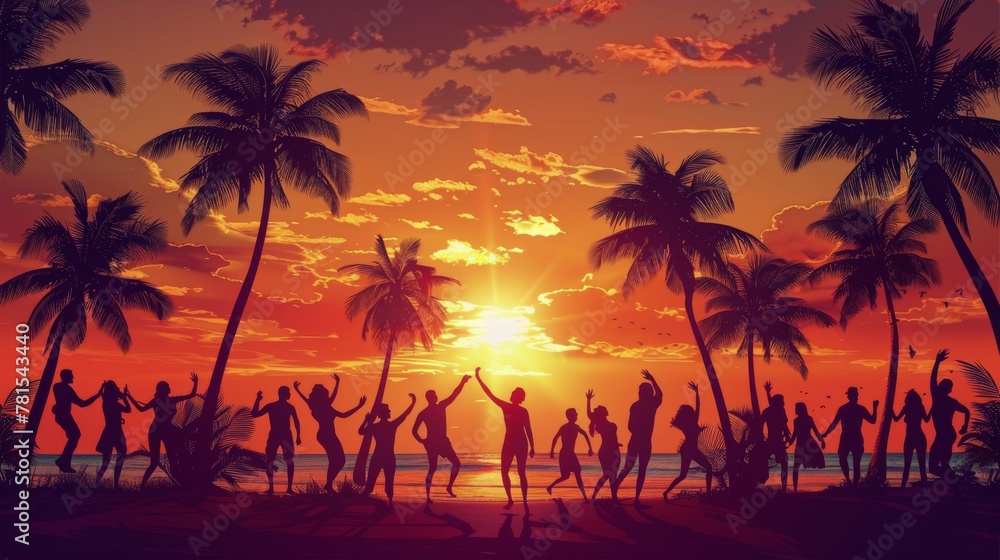 Group of People Standing on Top of a Beach Under Palm Trees