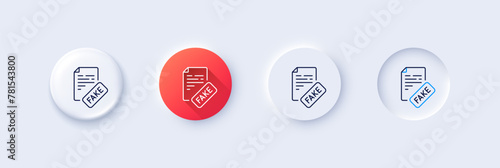 Fake news line icon. Neumorphic, Red gradient, 3d pin buttons. Propaganda conspiracy document sign. Wrong truth symbol. Line icons. Neumorphic buttons with outline signs. Vector