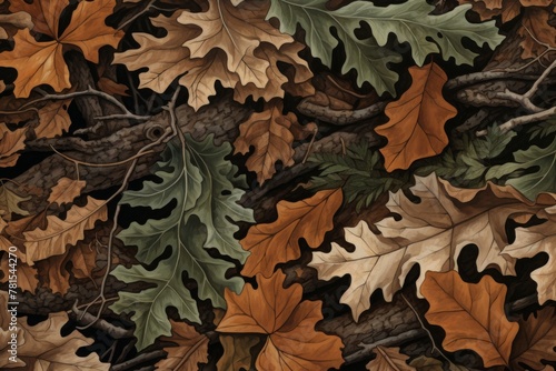 Autumn Leaves and Tree Bark Texture