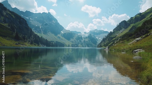 Mountain backdrop to serene lake view