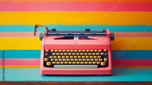 Retro Typewriter from the 90s Against a Vintage Background
 photo