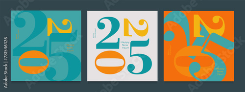 Set 2025 Creativity Geometric Celebration of Happy New Year and Merry Christmas. Abstract Typography for Vibrant Advertising, Web Delights, Social Media Sparks, Banners, Covers, Posters.