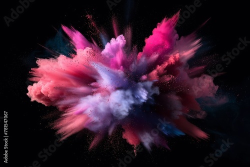 Abstract colored dust explosion on a black background. Abstract powder splatted background. Freeze motion of color powder exploding, throwing color powder, multicolored texture. High quality photo © AminaDesign