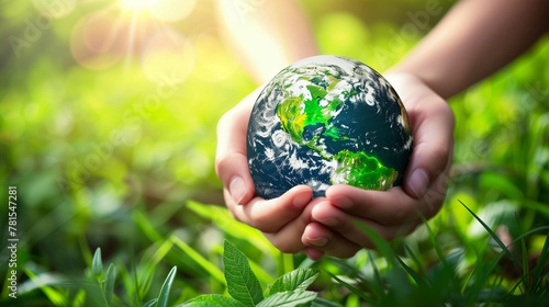hands holding a globe, save energy, everyone contributes to a clean earth