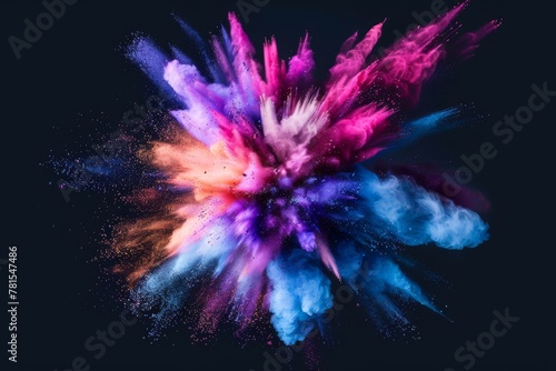 Abstract colored dust explosion on a black background. Abstract powder splatted background. Freeze motion of color powder exploding, throwing color powder, multicolored texture. High quality photo